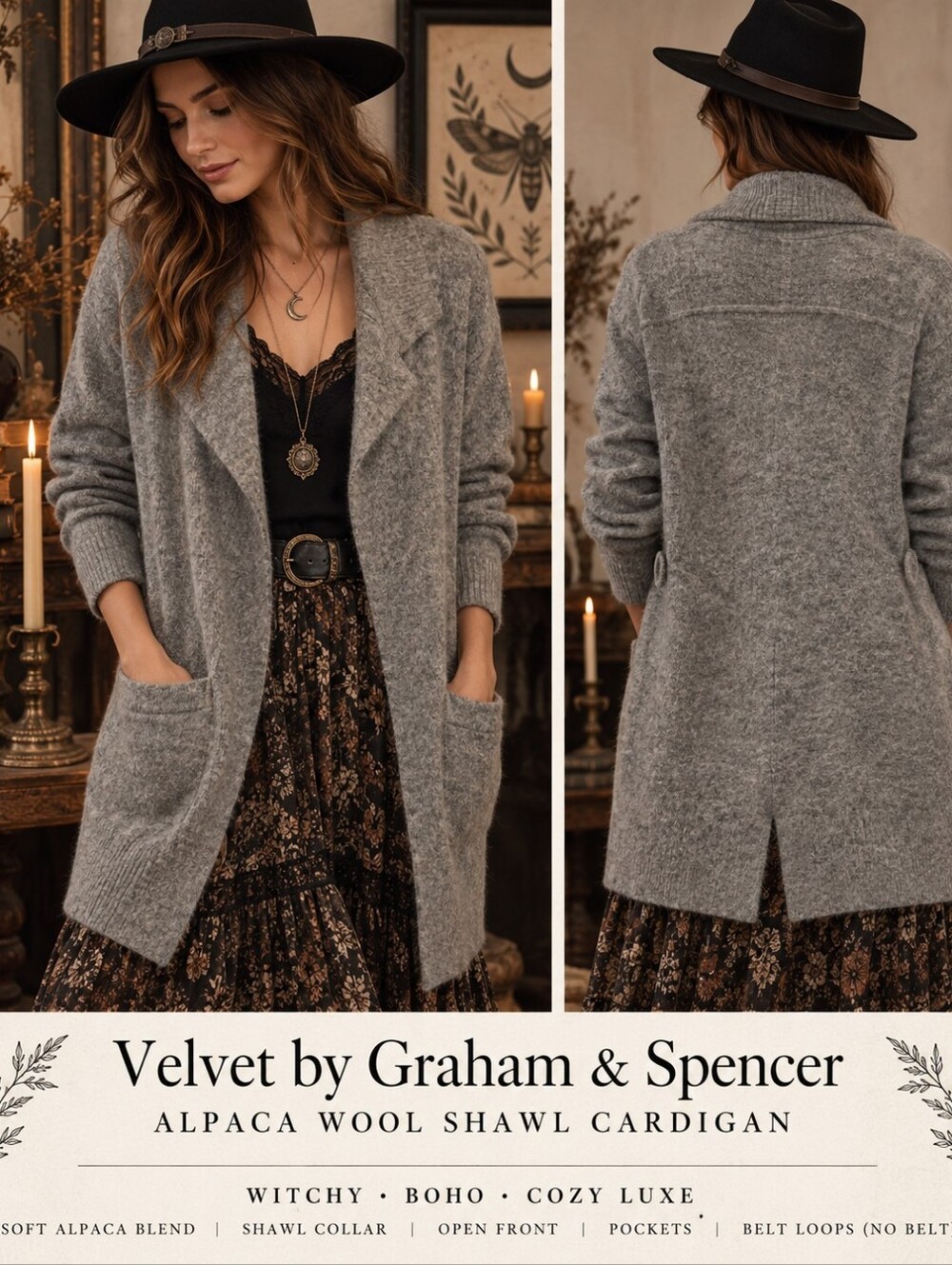 Velvet by Graham & Spencer Alpaca Wool Shawl Cardigan Gray XS Cozy Luxe